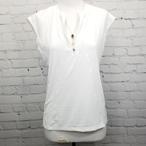 Athleta white gym workout Athlesuire Capped sleeve zip up top size medium nwt